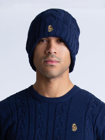 Men's navy beanie.