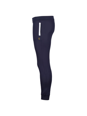Boy's navy joggers with zip and tricot, side view