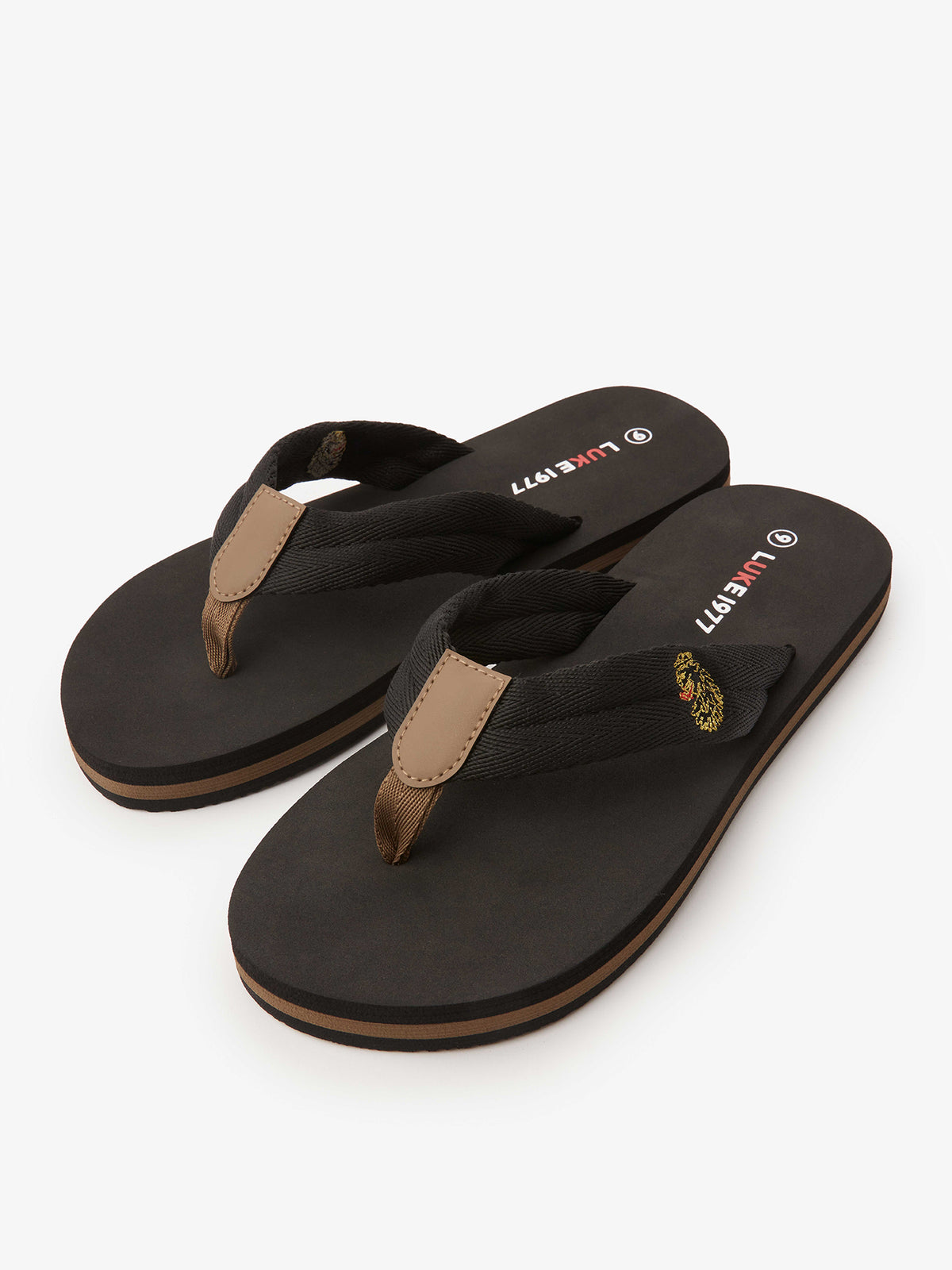 Men's black flip flops.
