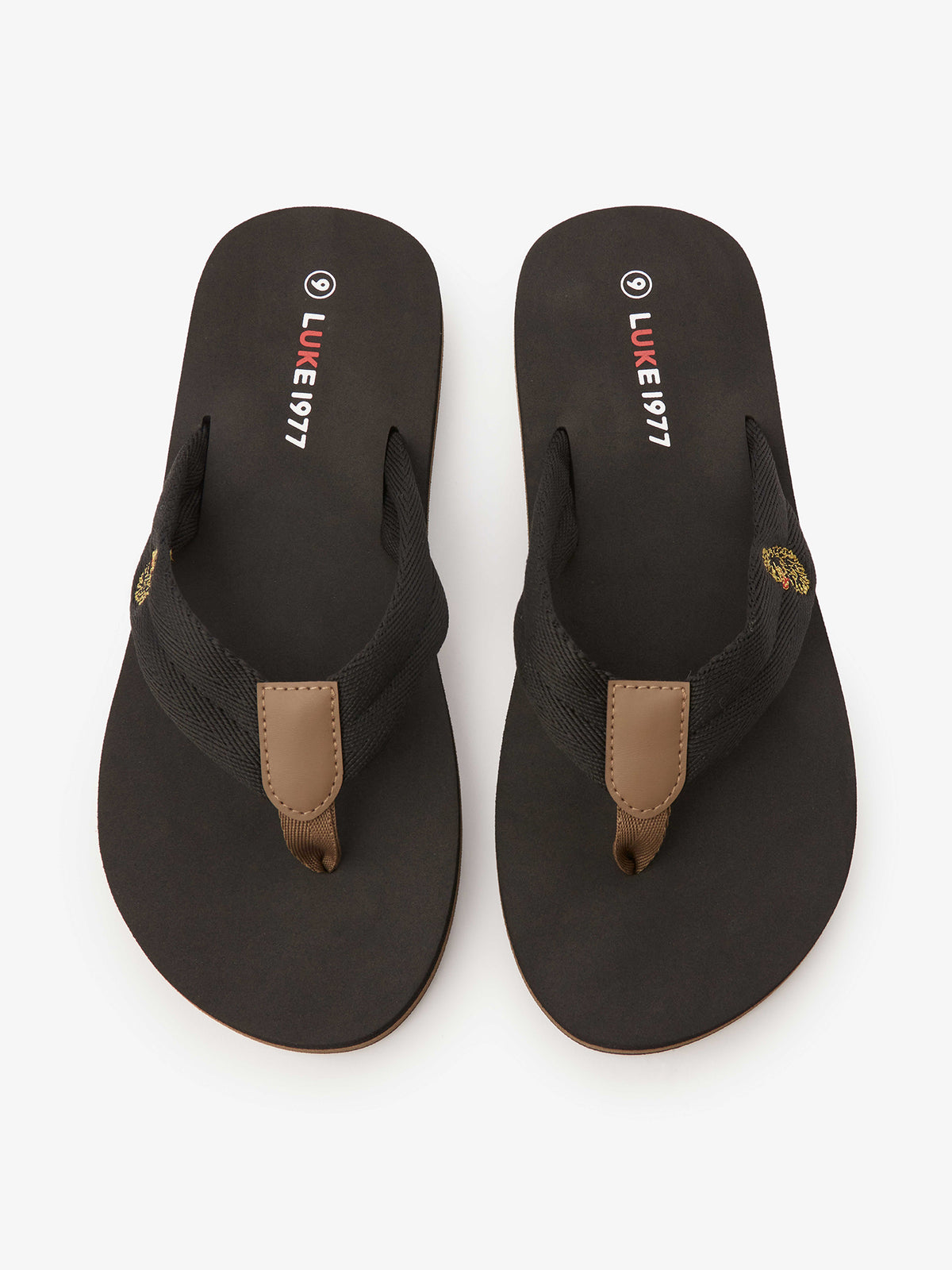 Men's black flip flops.
