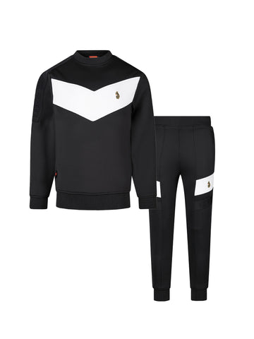 Boy's black tracksuit with zip and tricot, front view