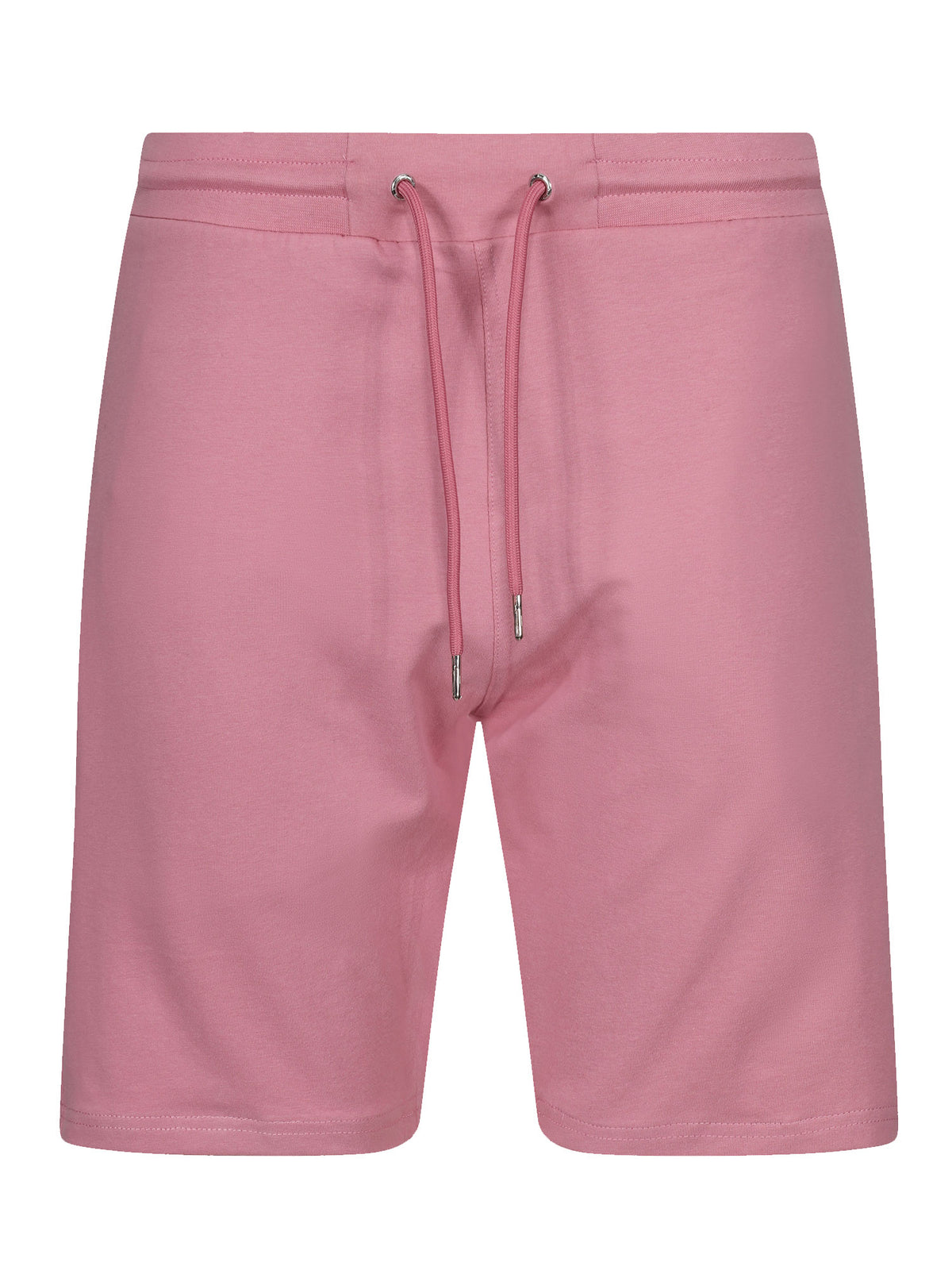 Men's pink shorts with drawstring waistband.