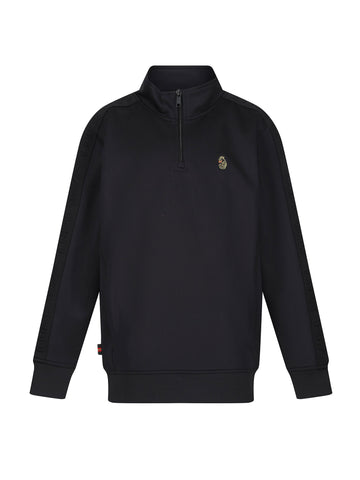 Boy's black sweatshirt with zip and tricot, front view