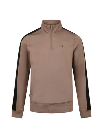 Boy's brown sweatshirt with zip and tricot, front view
