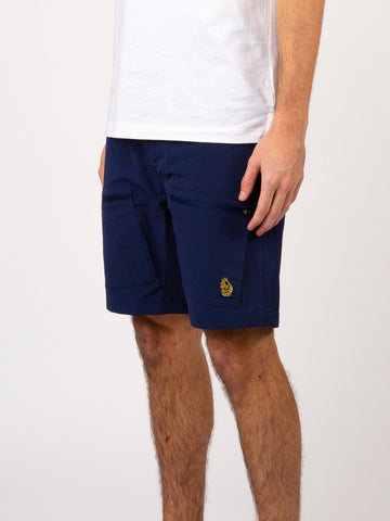 Men's navy shorts with drawstring waistband.