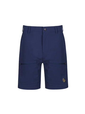 Boy's navy shorts with zip, front view