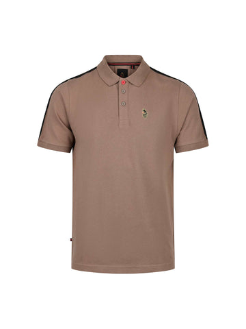 Men's brown polo shirt with polo collar, front view