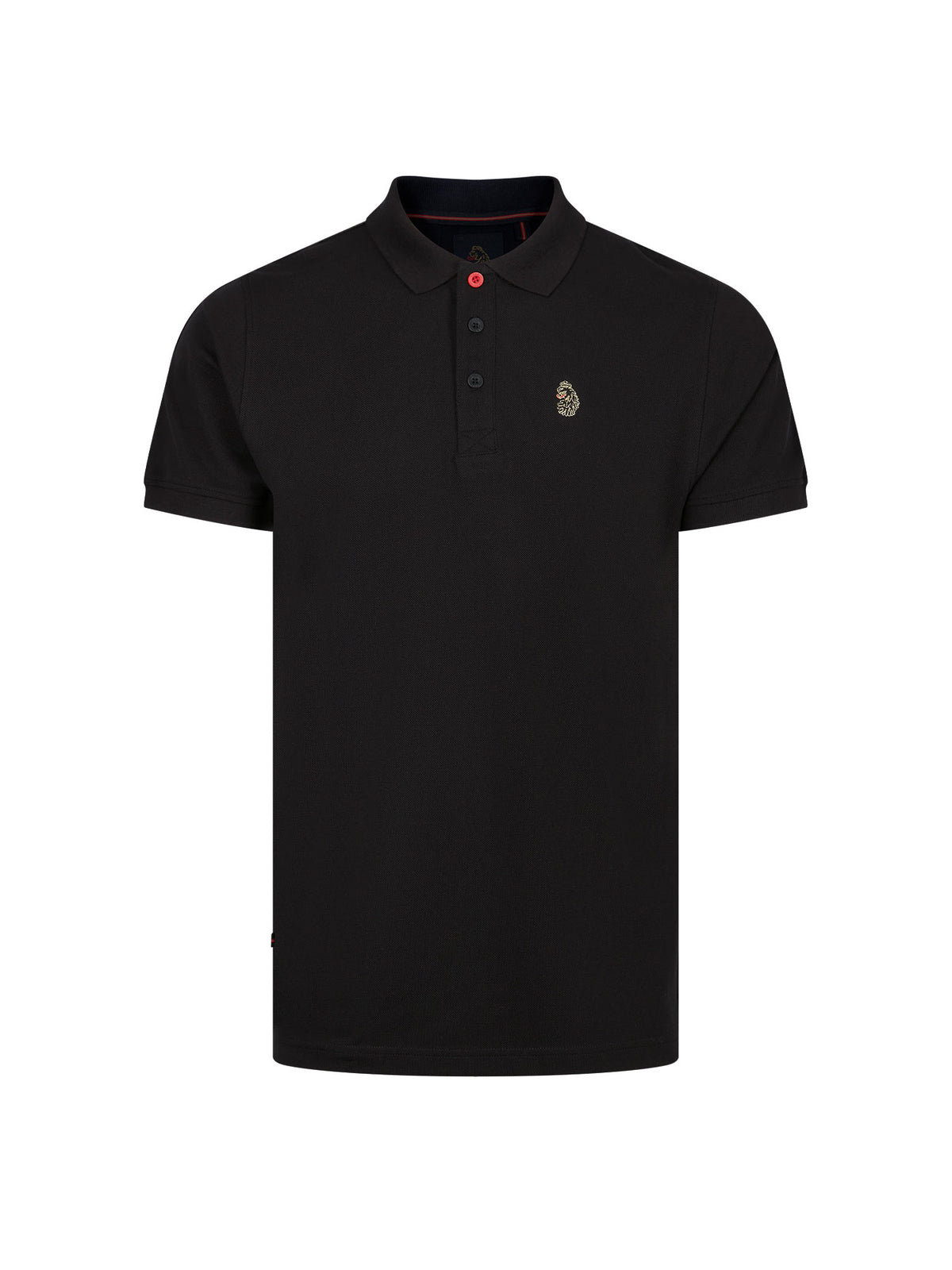 LUKE 1977 New Willtape men's cotton pique polo shirt in black with gold lion head embroidery