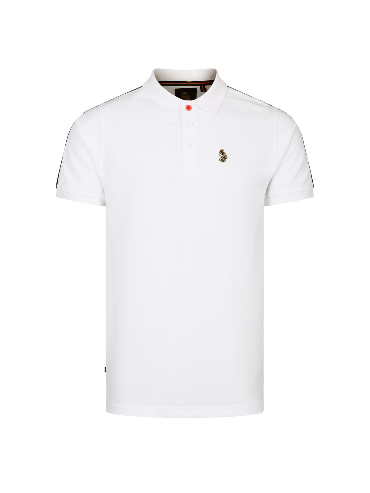 LUKE 1977 New Willtape men's cotton piqué polo shirt in white with raised text tape and lion head embroidery