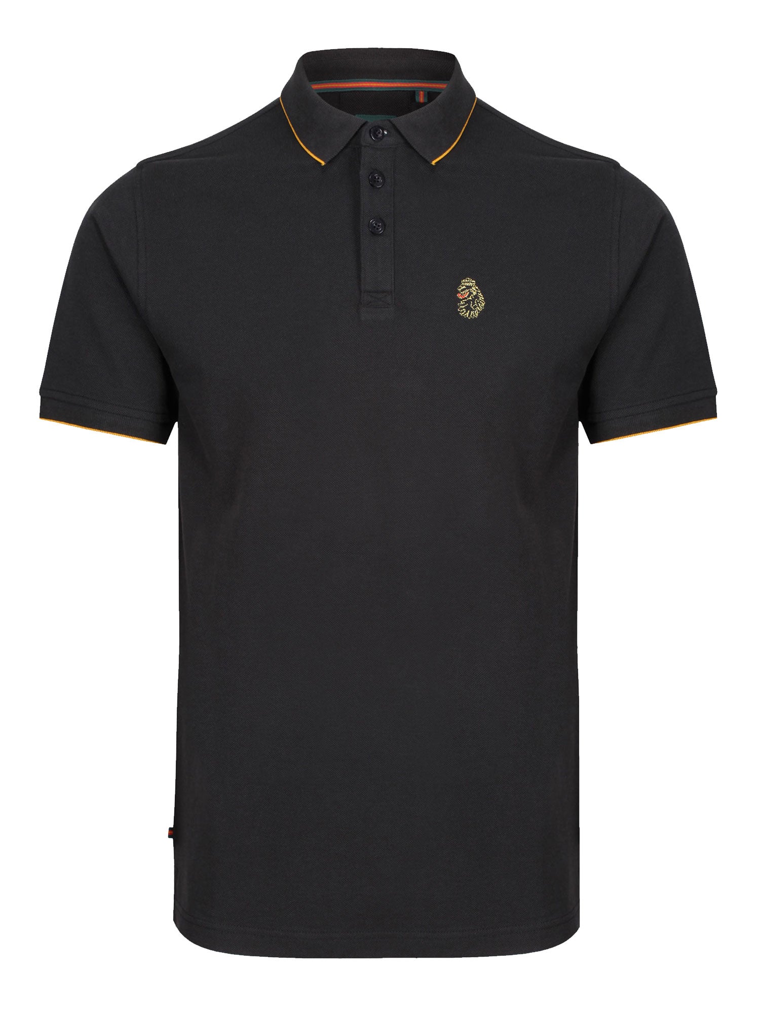 Gold Ricky Logo RICKY GOLD Men's Classic Pure Cotton Polo Shirt in Black with Tipping ...