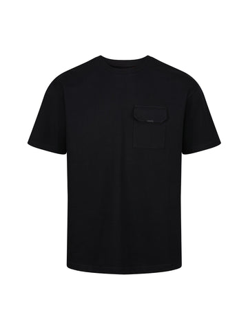 Men's relaxed-fit black t-shirt with crew neck and short sleeves, front view