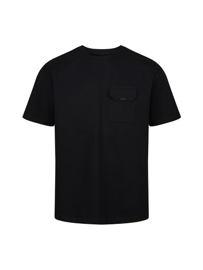 Men's relaxed-fit black t-shirt with crew neck and short sleeves, front view