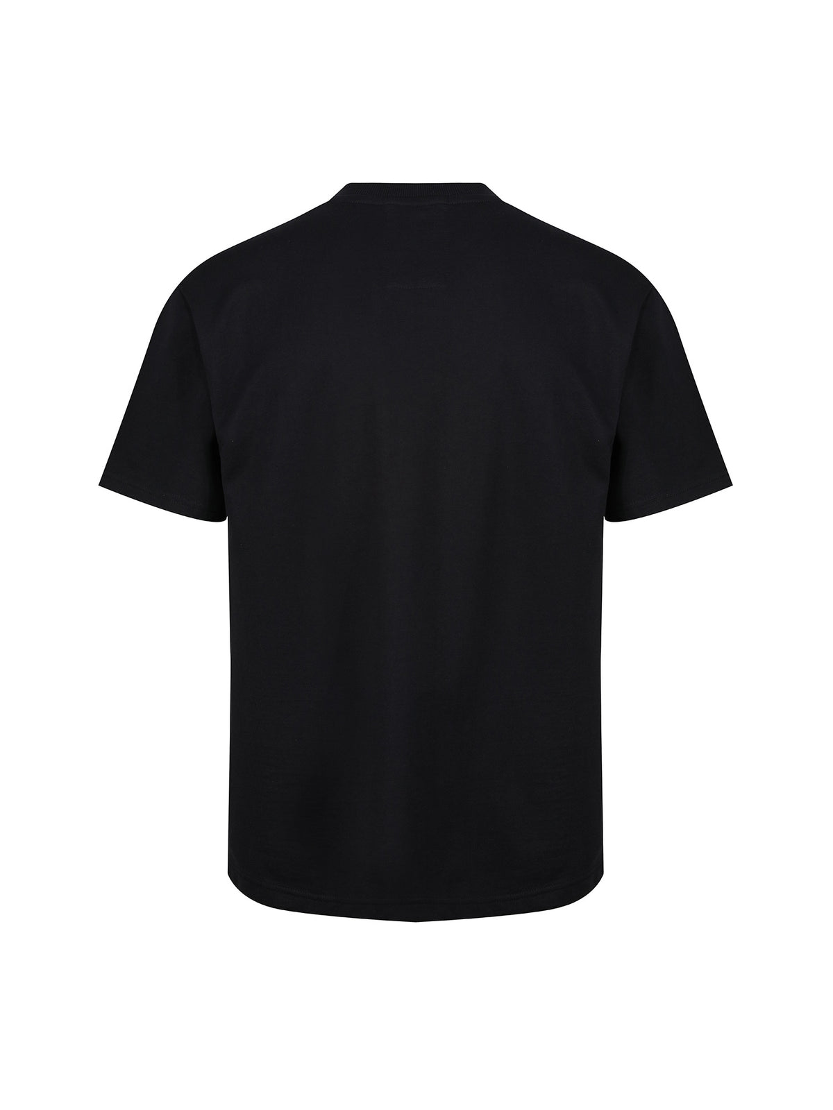 Men's relaxed-fit black t-shirt with crew neck and short sleeves, side view