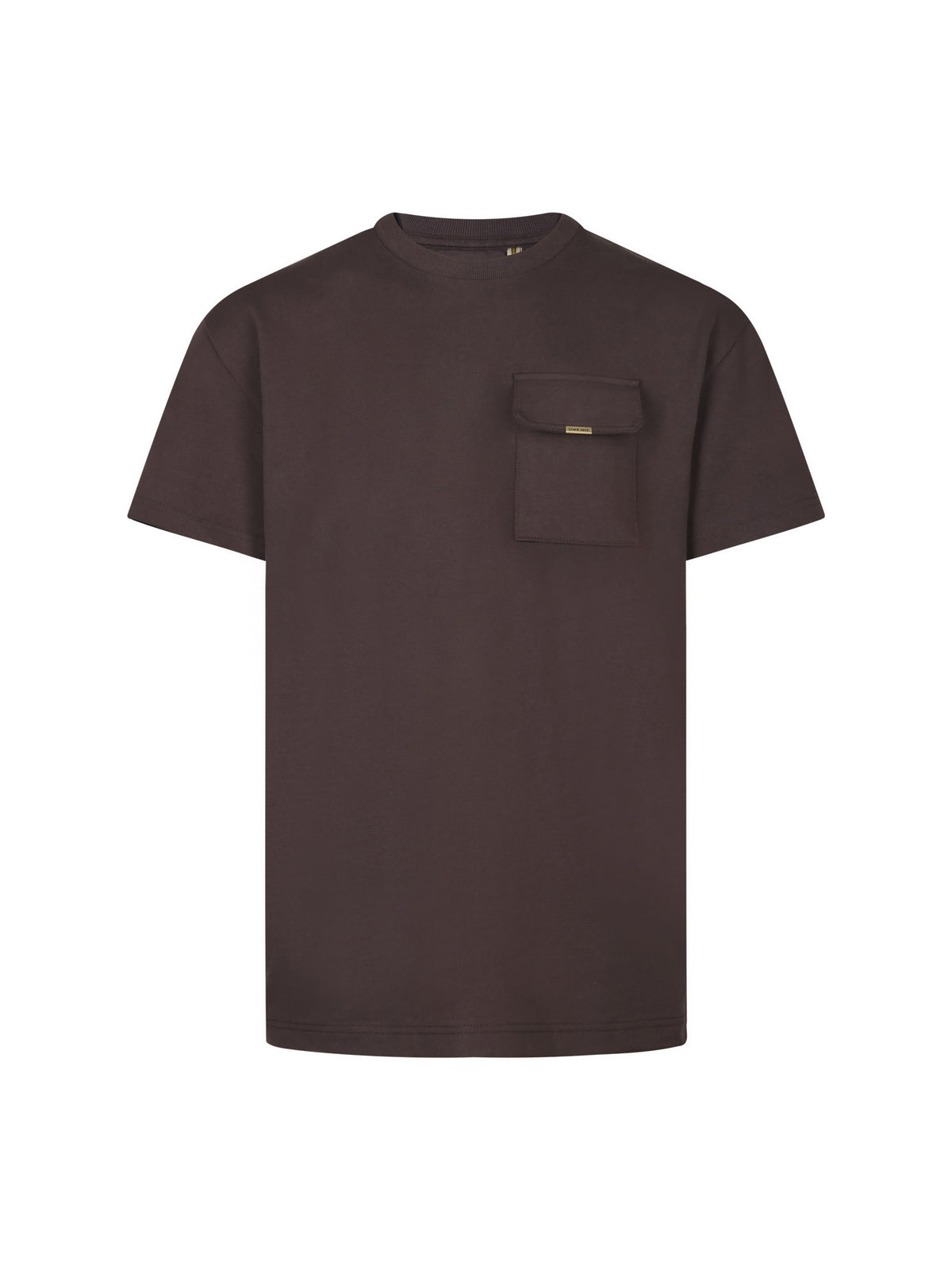 Men's relaxed-fit brown t-shirt with crew neck and short sleeves, front view