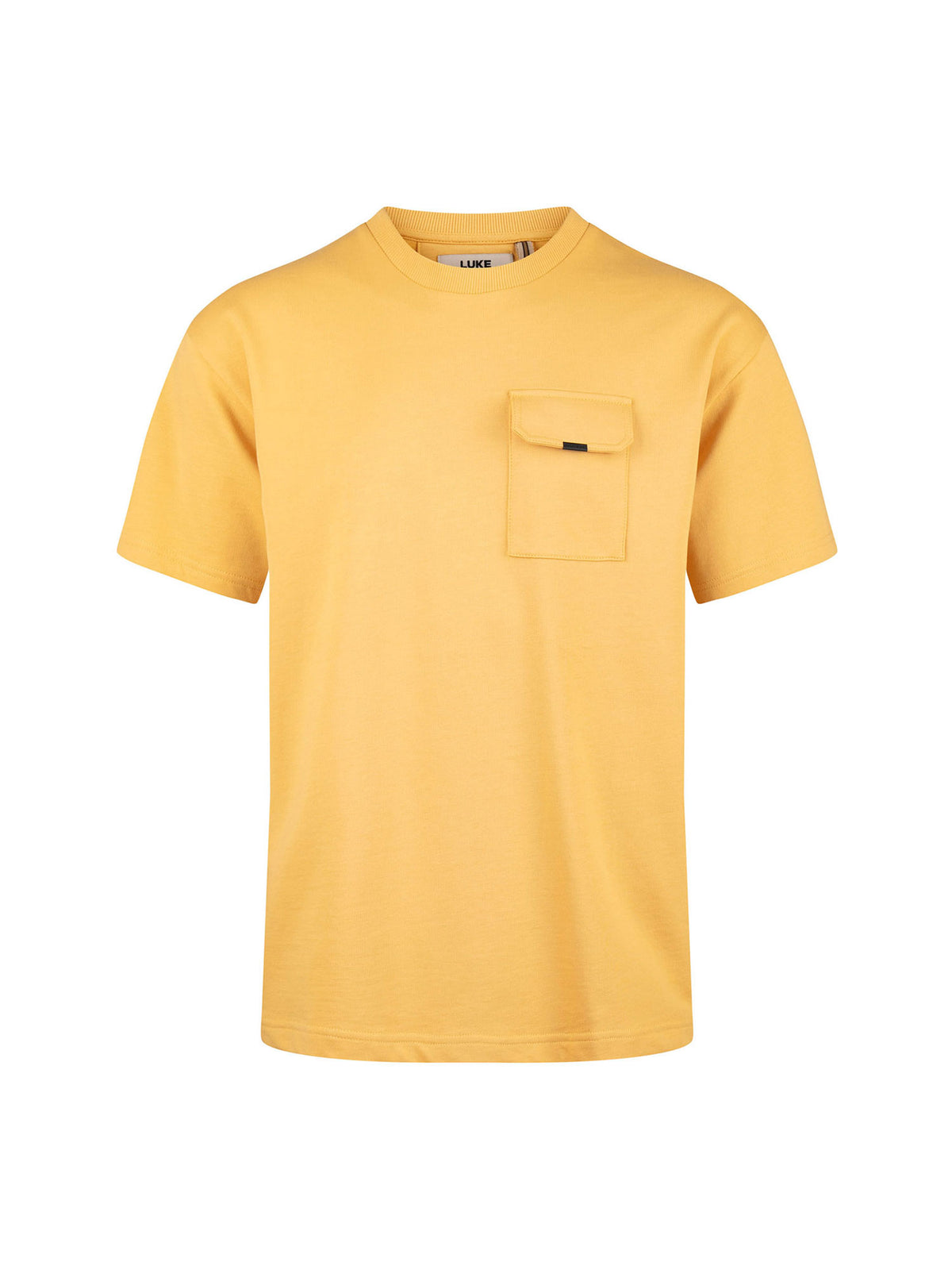 Men's relaxed-fit yellow t-shirt with crew neck and short sleeves, front view