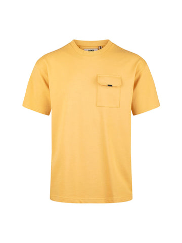 Men's relaxed-fit yellow t-shirt with crew neck and short sleeves, front view