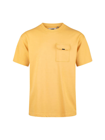 Men's relaxed-fit yellow t-shirt with crew neck and short sleeves, front view