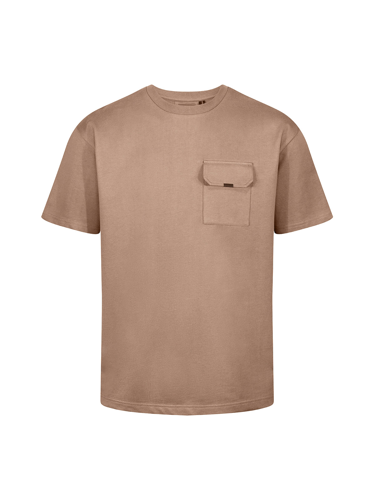 Men's relaxed-fit brown t-shirt with crew neck and short sleeves, front view