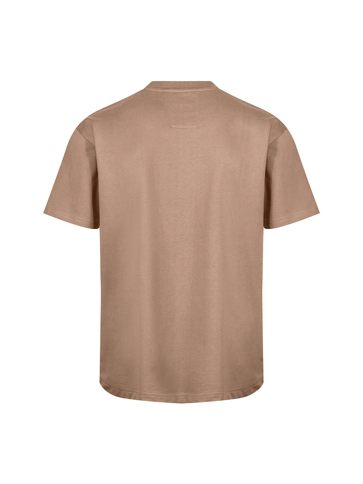Men's relaxed-fit brown t-shirt with crew neck and short sleeves, side view