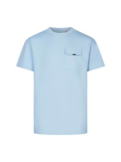 Men's relaxed-fit blue t-shirt with crew neck and short sleeves, back view