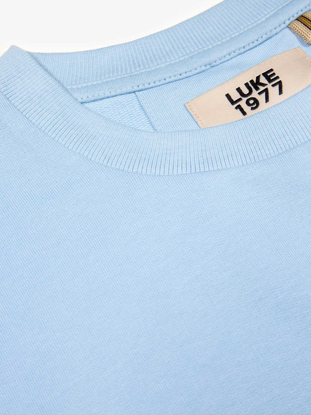 Men's relaxed-fit blue t-shirt with crew neck and short sleeves, detail view 1