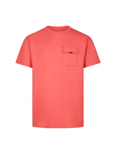 Men's relaxed-fit red t-shirt with crew neck and short sleeves, front view