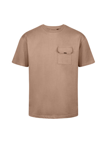 LUKE 1977 Dragger men's relaxed fit heavyweight cotton t-shirt in Hard Nut brown with utility chest pocket