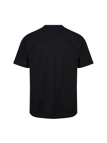 Boy's black t-shirt with crew neck and pocket, back view