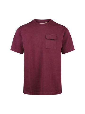 Boy's red t-shirt with crew neck and pocket, front view