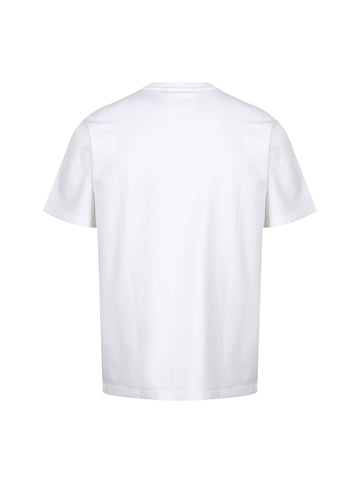 Boy's white t-shirt with crew neck and pocket, back view