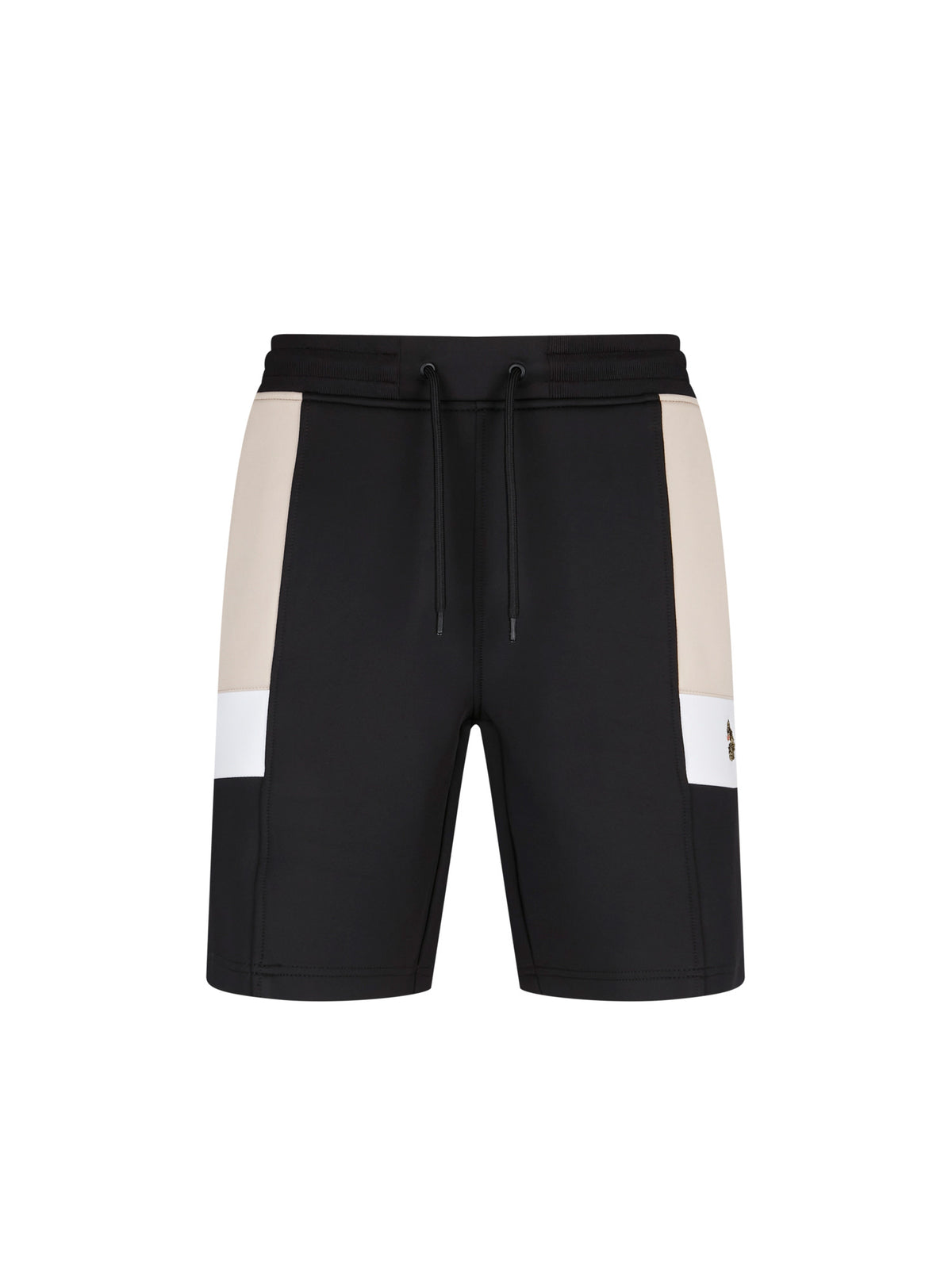 Men's black shorts with drawstring waistband, front view