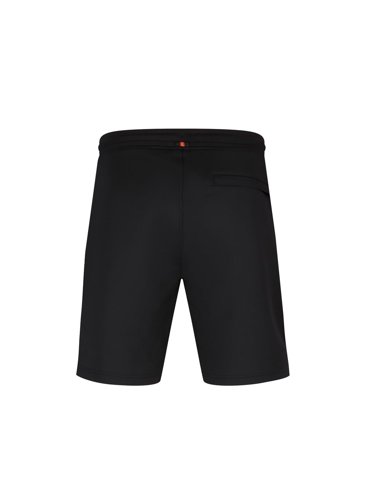 Men's black shorts with drawstring waistband, back view