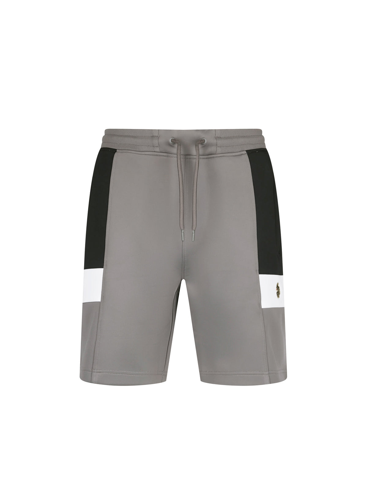 Men's grey shorts with drawstring waistband, front view