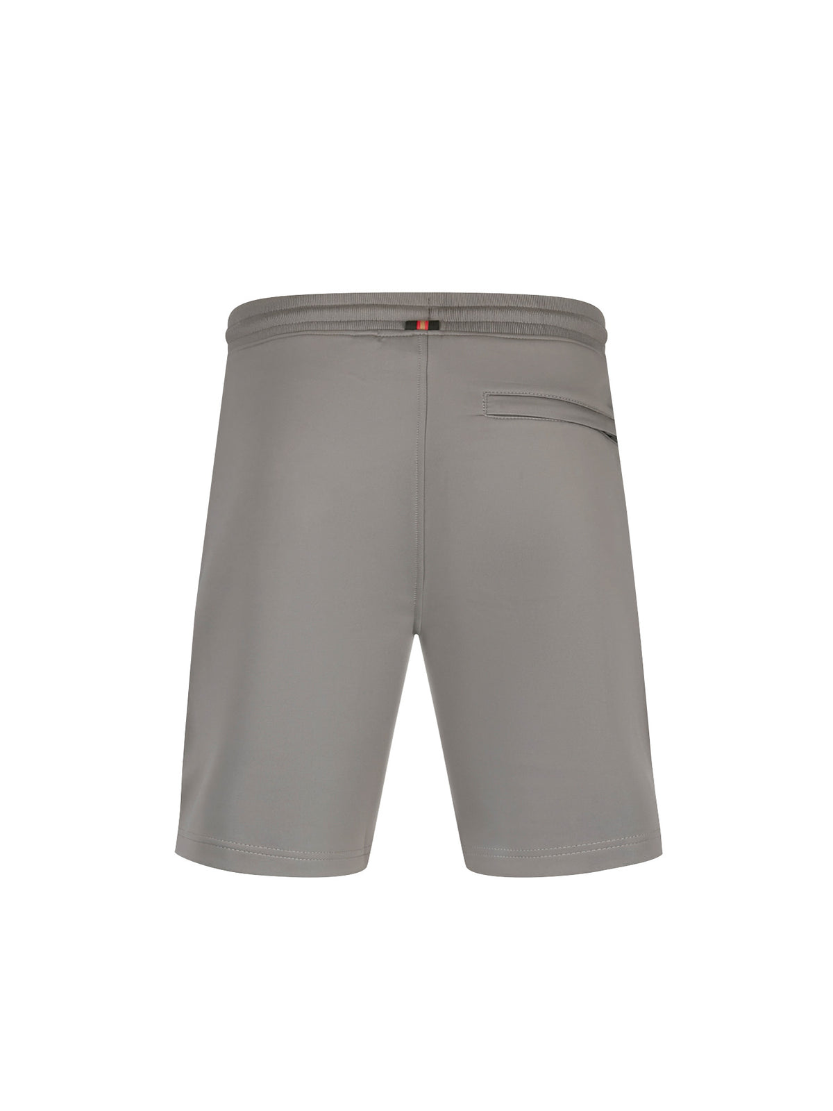 Men's grey shorts with drawstring waistband, back view