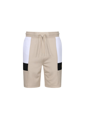Men's beige shorts with drawstring waistband.