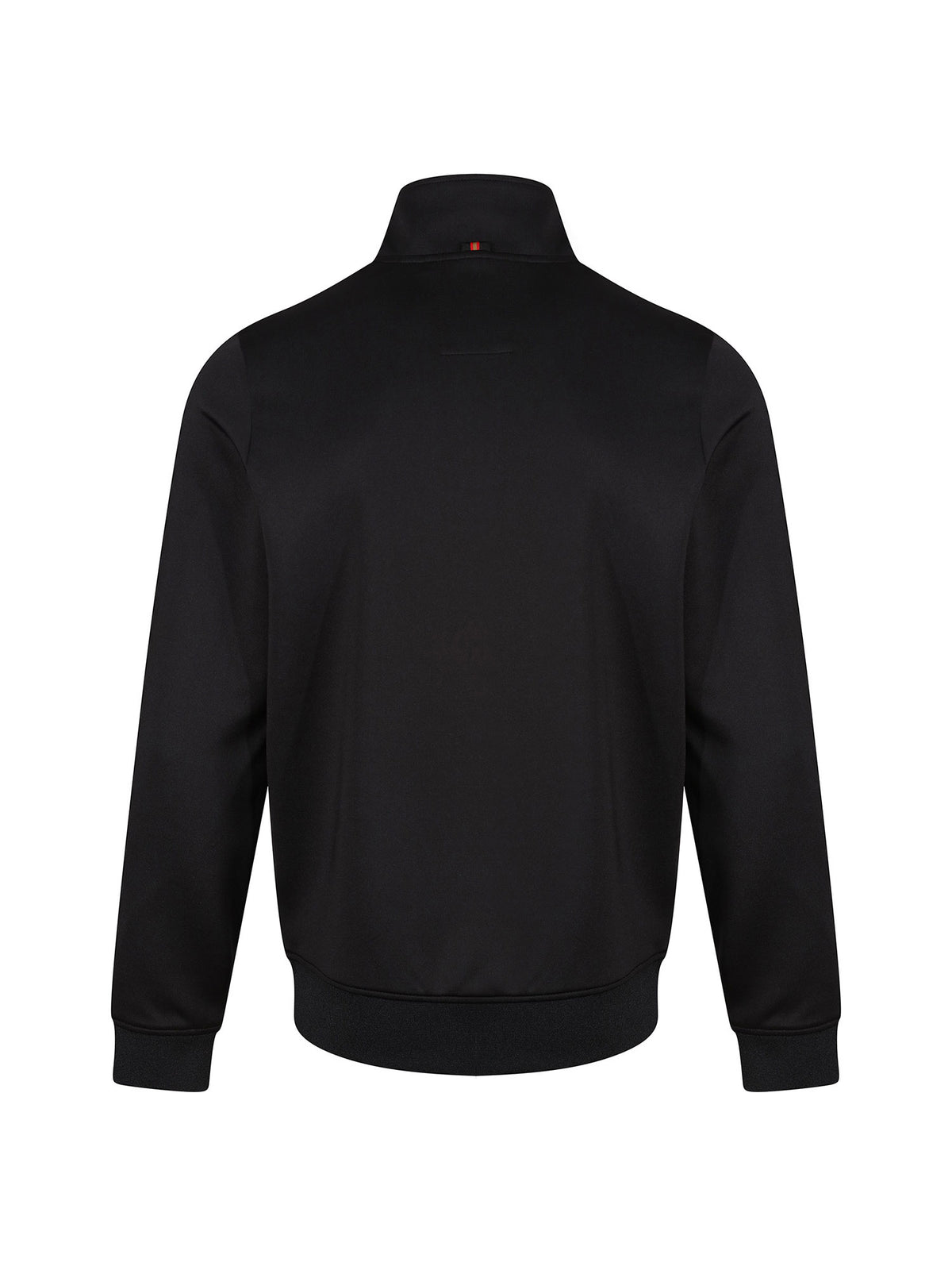 Boy's black sweatshirt with quarter-zip and tricot, back view