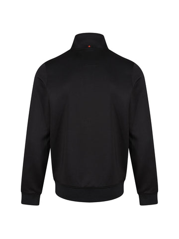 Boy's black sweatshirt with quarter-zip and tricot, back view