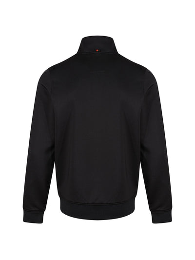 Boy's black sweatshirt with quarter-zip and tricot, back view