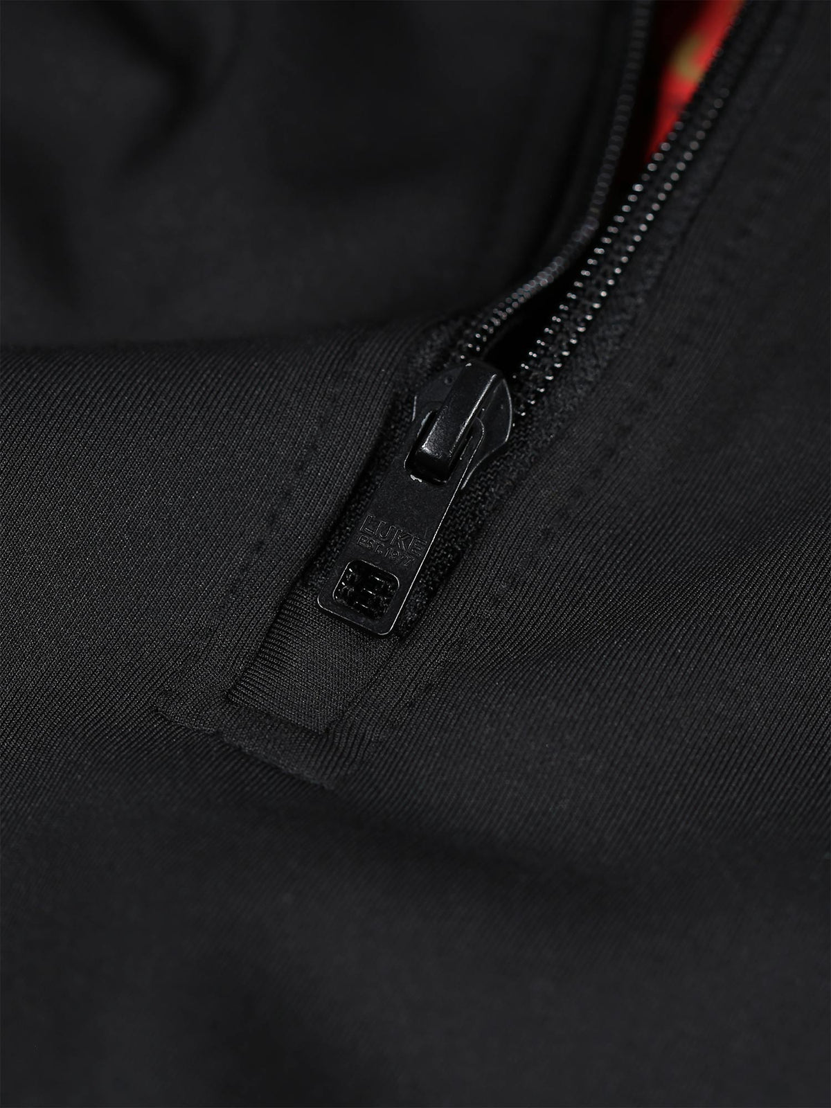 Boy's black sweatshirt with quarter-zip and tricot, zip detail view