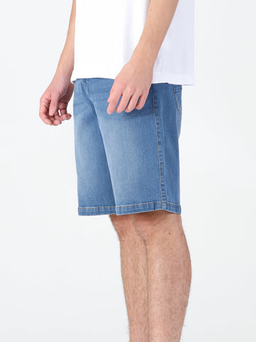 Men's blue shorts with drawstring waistband.