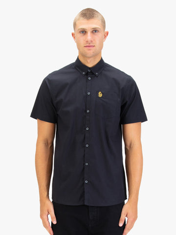 Men's black shirt with button-up front.