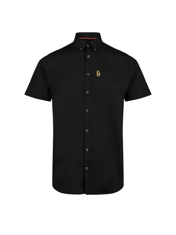 Men's black shirt with button-up front.