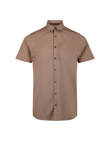 Men's brown shirt with button-up front.