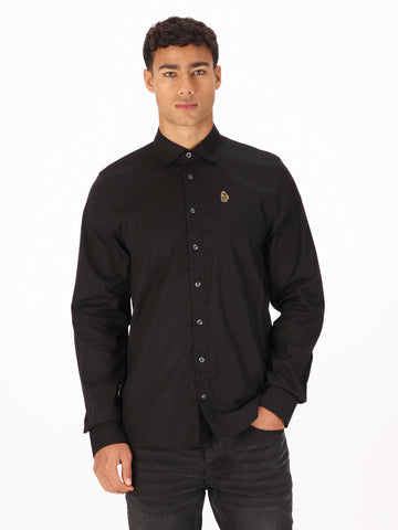 Men's black shirt with button-up front.