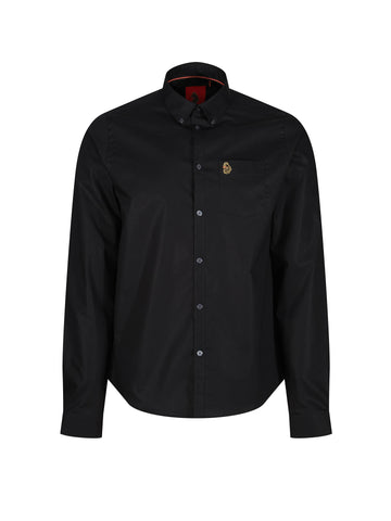 Men's black shirt with button-up front.