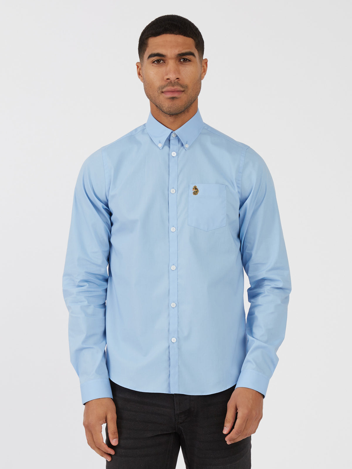 Men's blue shirt with button-up front.