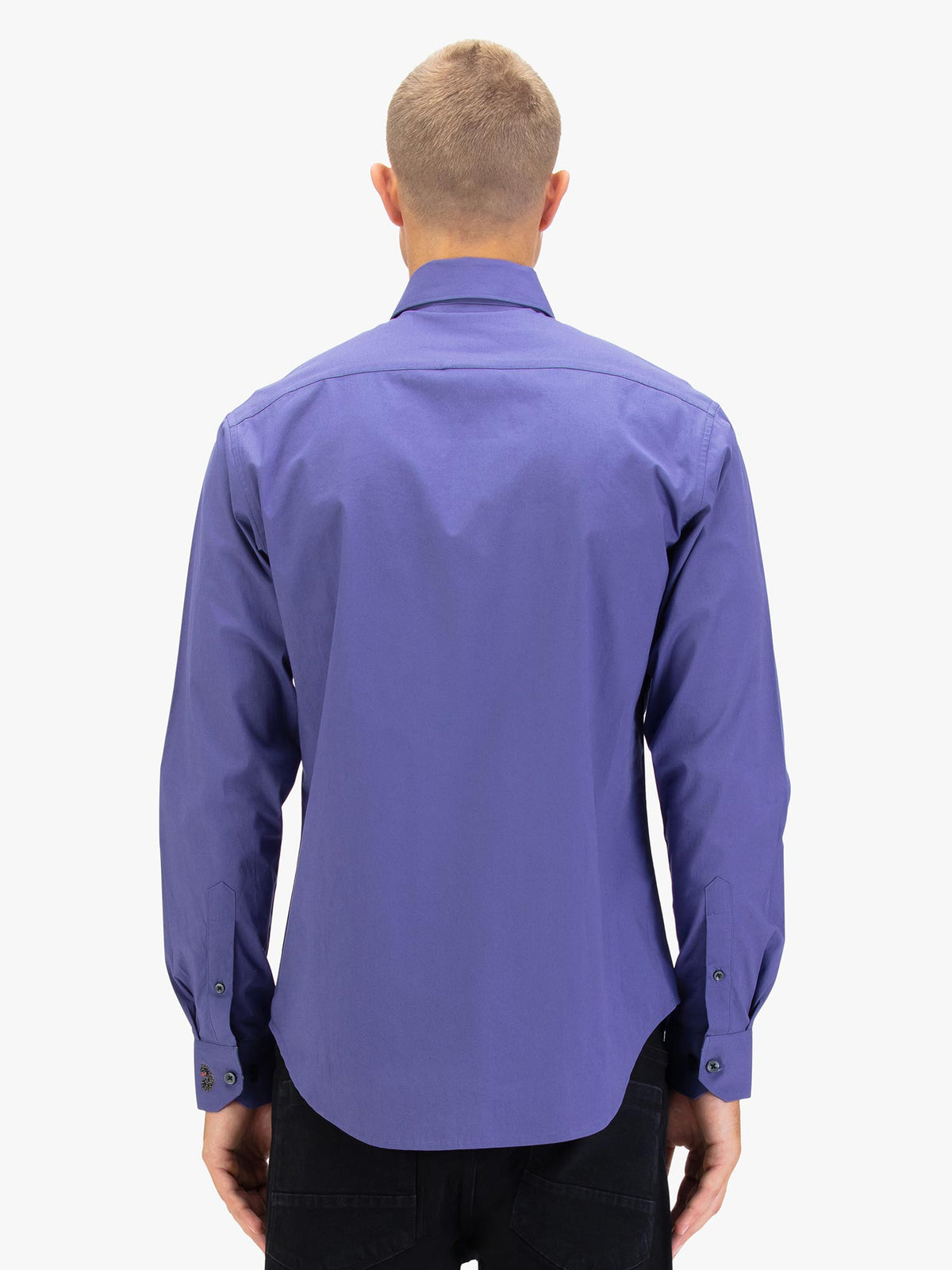 Men's purple shirt with button-up front.