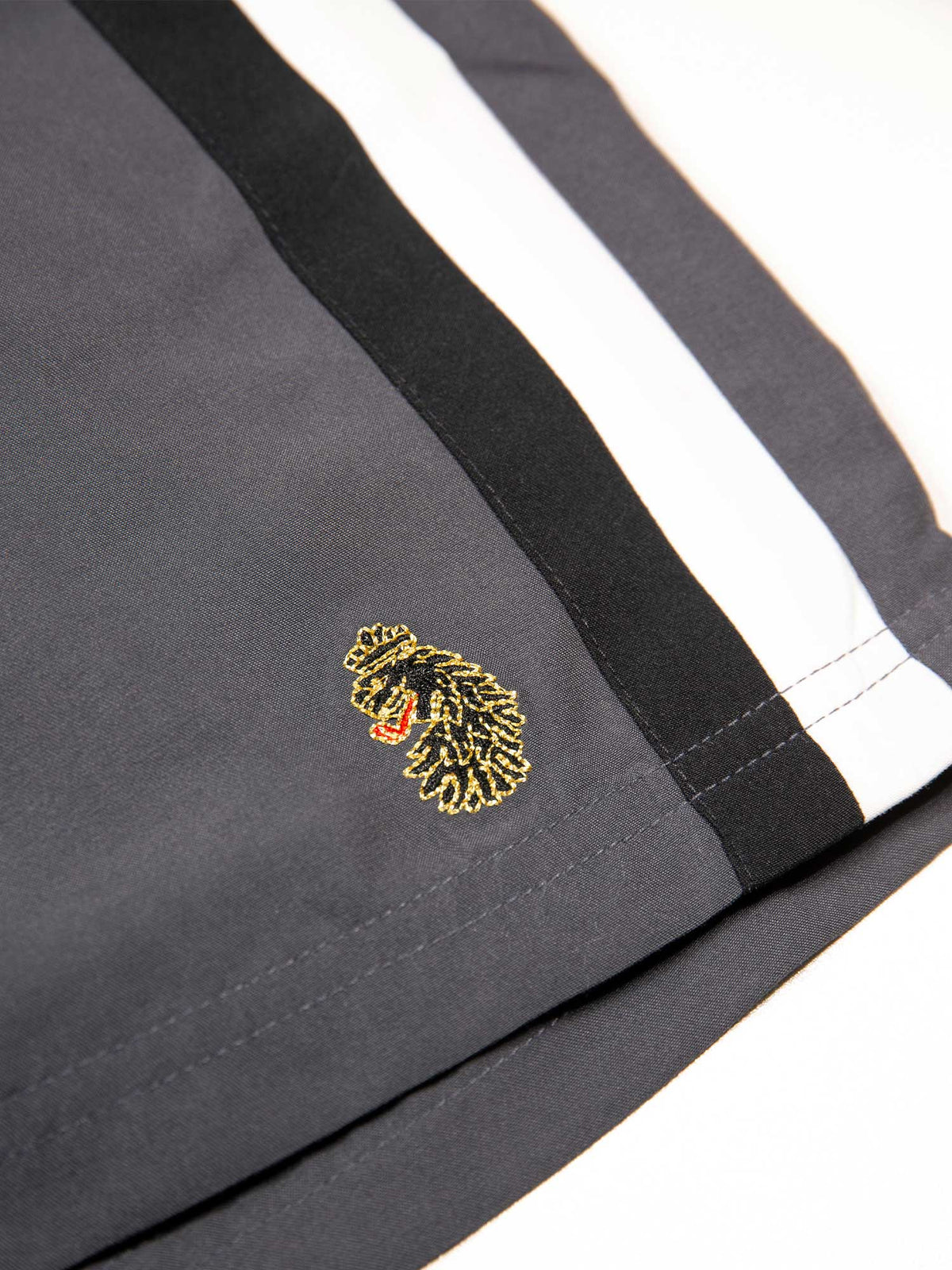 Men's grey swim shorts with drawstring waistband, detail view 2