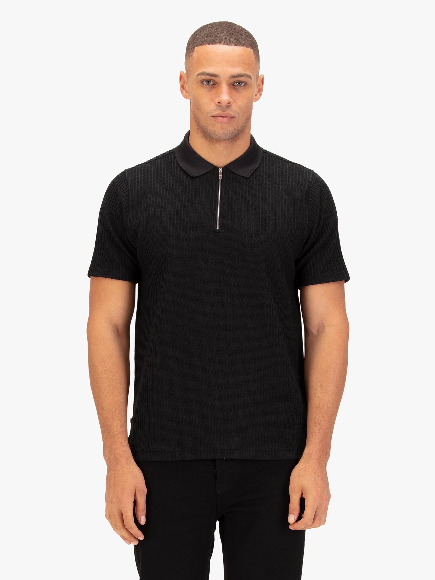WAFFLE ON JACQUARD TEXTURED ZIP POLO
