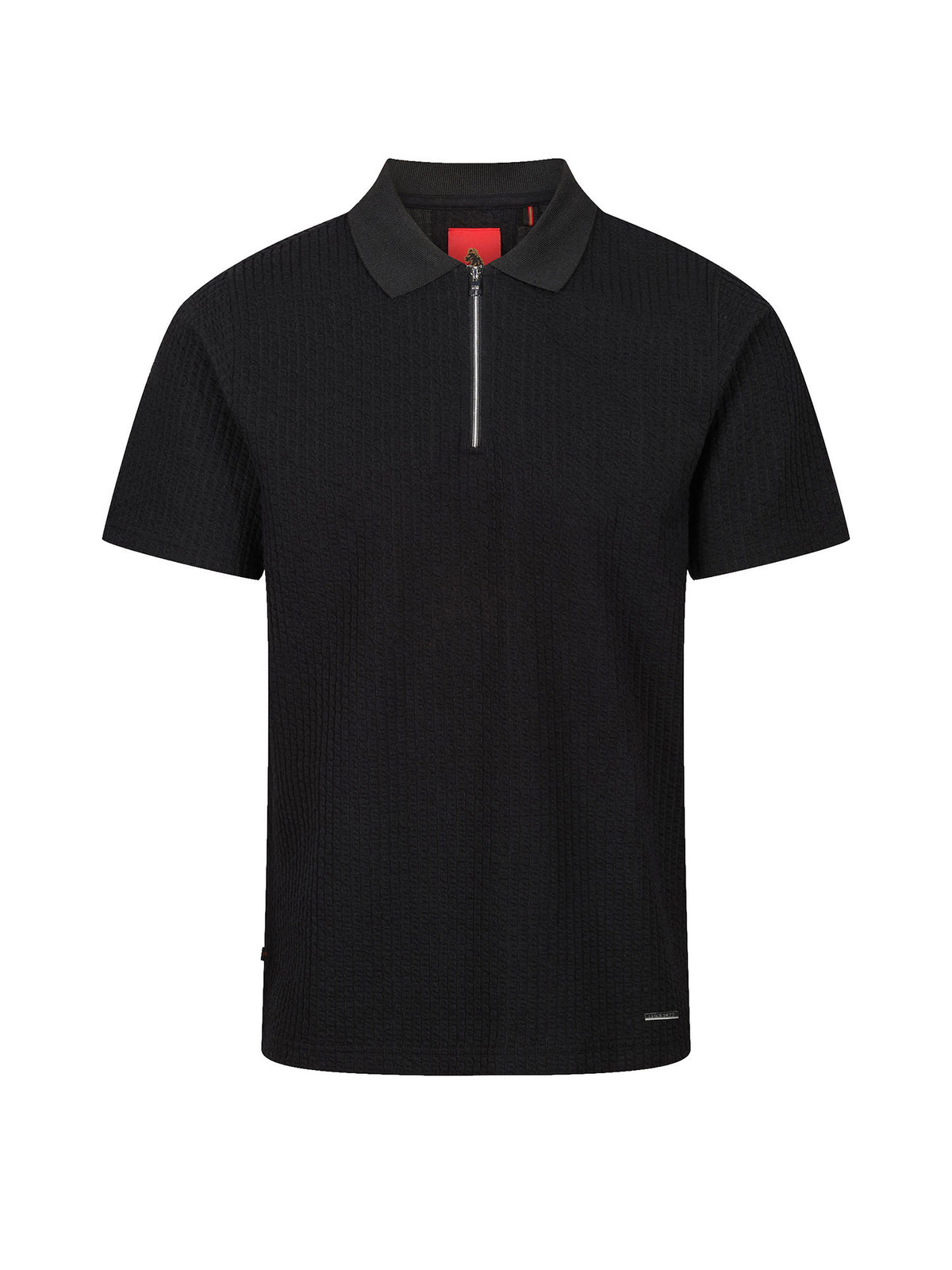 Men's black polo shirt with polo collar.